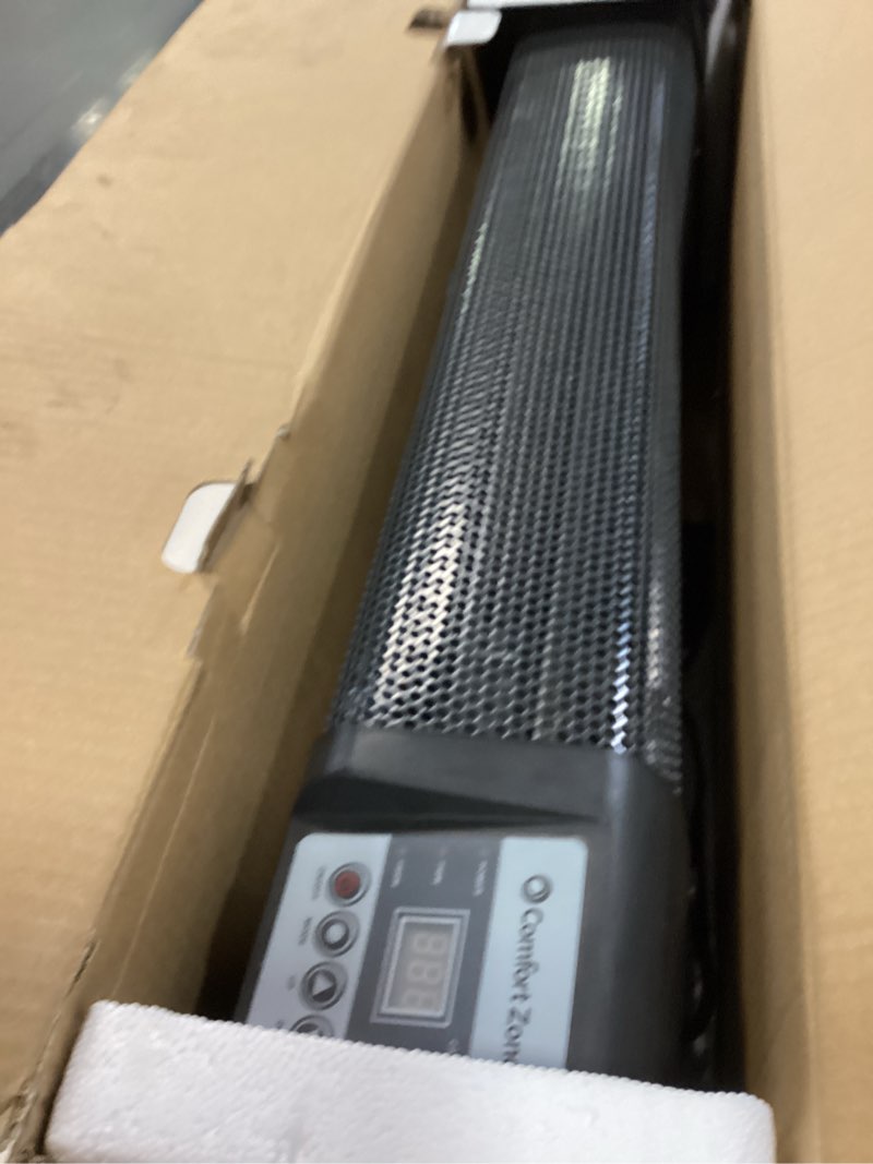 Condition photo showing Good Condition for comfort zone baseboard space heater with digital thermostat  electric  dent-proof end panels  overheat protection  tip-over switch  & stay-cool body  ideal for home  bedroom  & office  1 500w  cz650b