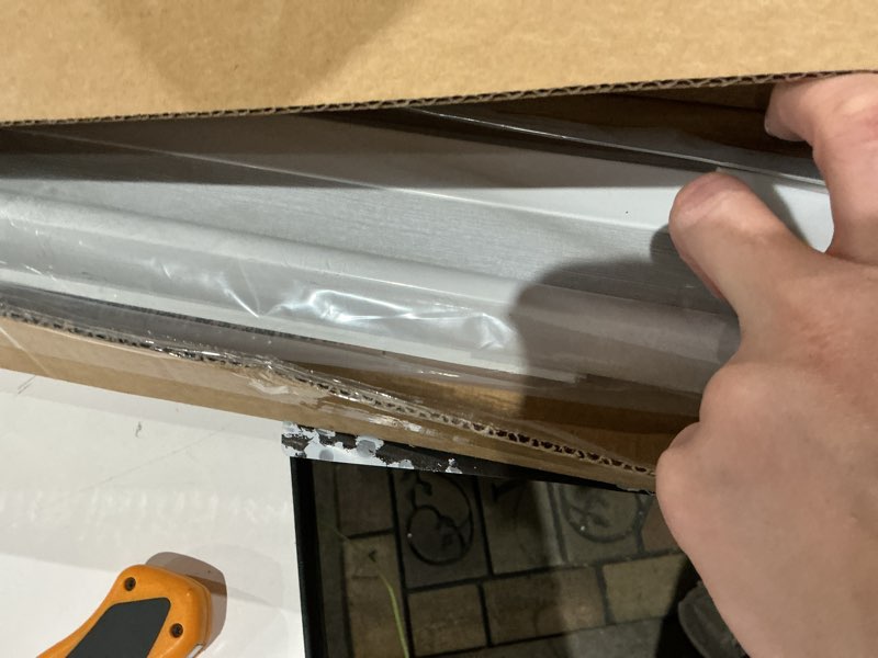 Condition photo showing As Is for lazblinds cordless cellular shades, no tools no drill blackout honeycomb shades pleated blinds for windows, 26.5'' w x 48'' h, silver white blackout-silver white 26 1/2'' w x 48'' h