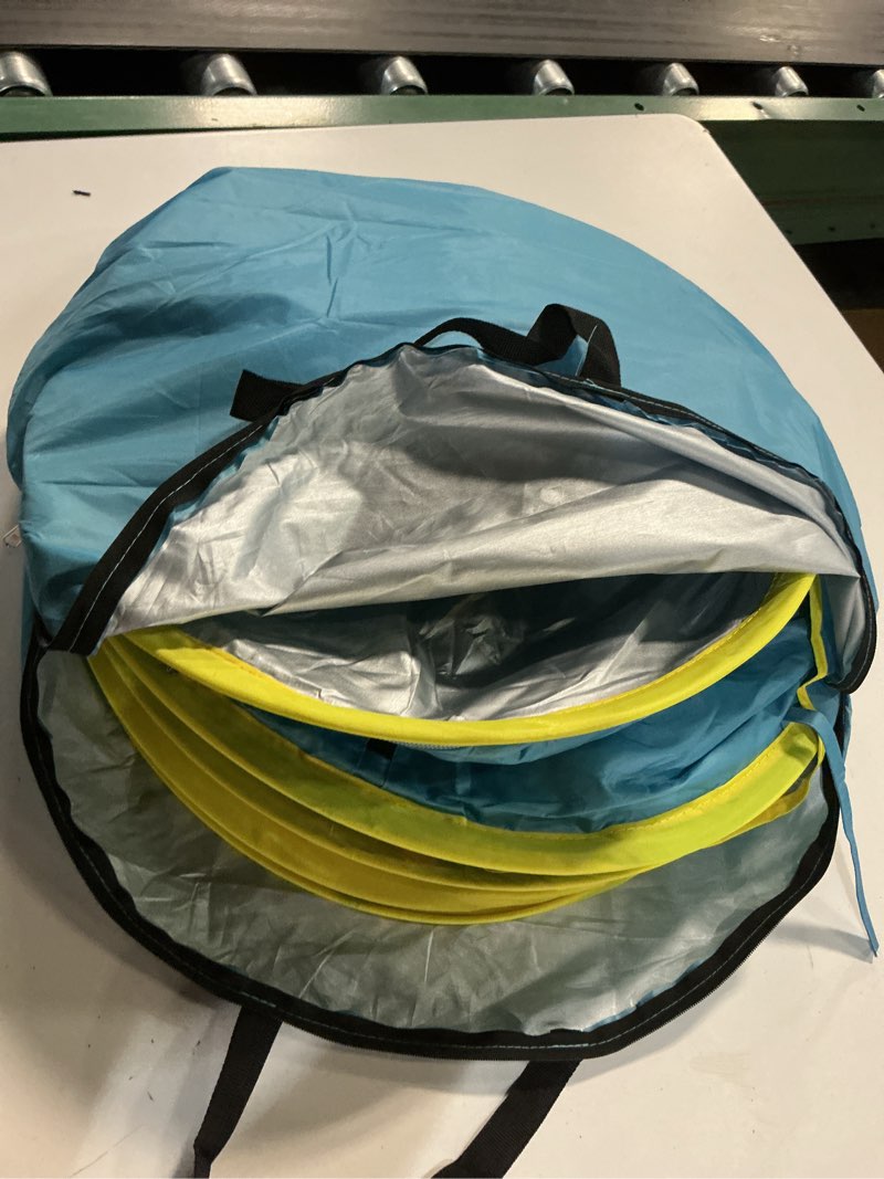 Condition photo showing Good Condition for baby beach tent, pop up toddler travel bed for boys or girls, sun shade for toddler camping, infant portable sun shade, summer beach baby blue baby tent
