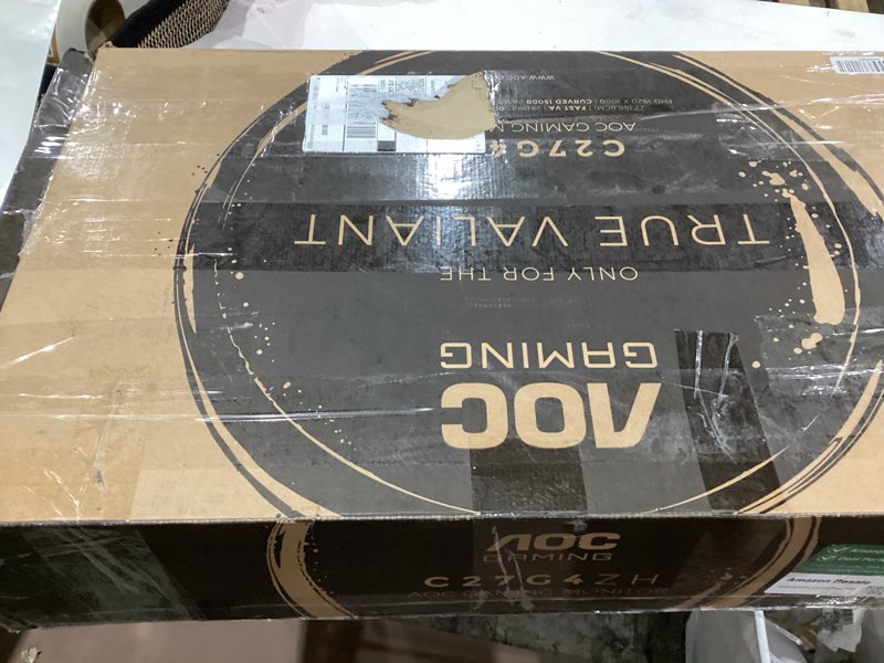 Condition photo showing As Is for screen stuck in color test mode as is!!!    aoc 27" curved gaming monitor, fhd 1080p, 280hz (dp) 240hz (hdmi), 0.3ms mprt, va panel 1500r, amd freesync premium, hdr ready, height adjustable, displayport hdmi c27g4zh