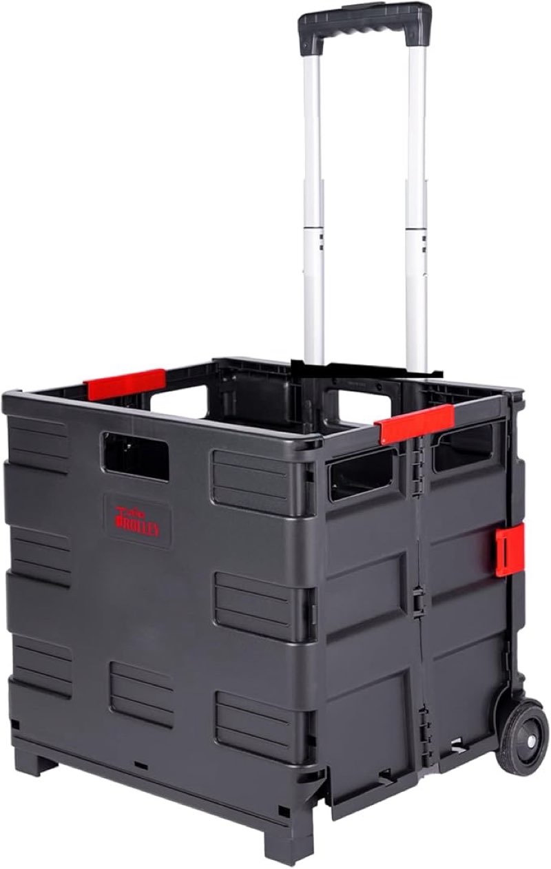 jjring folding rolling crate, portable utility cart, collapsible handcart shopping trolley, rolling crate with wheels for teacher, grocery, office and luggage