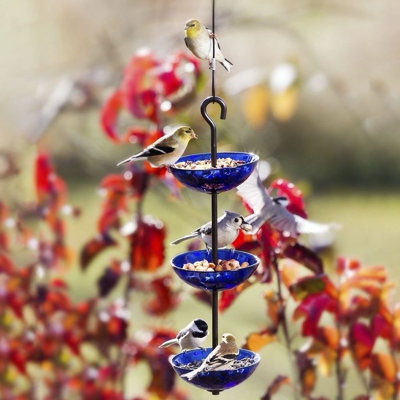 Mosaic Birds Triple Hanging Poppy Bird Feeder, 14.1-oz, Cobalt Blue