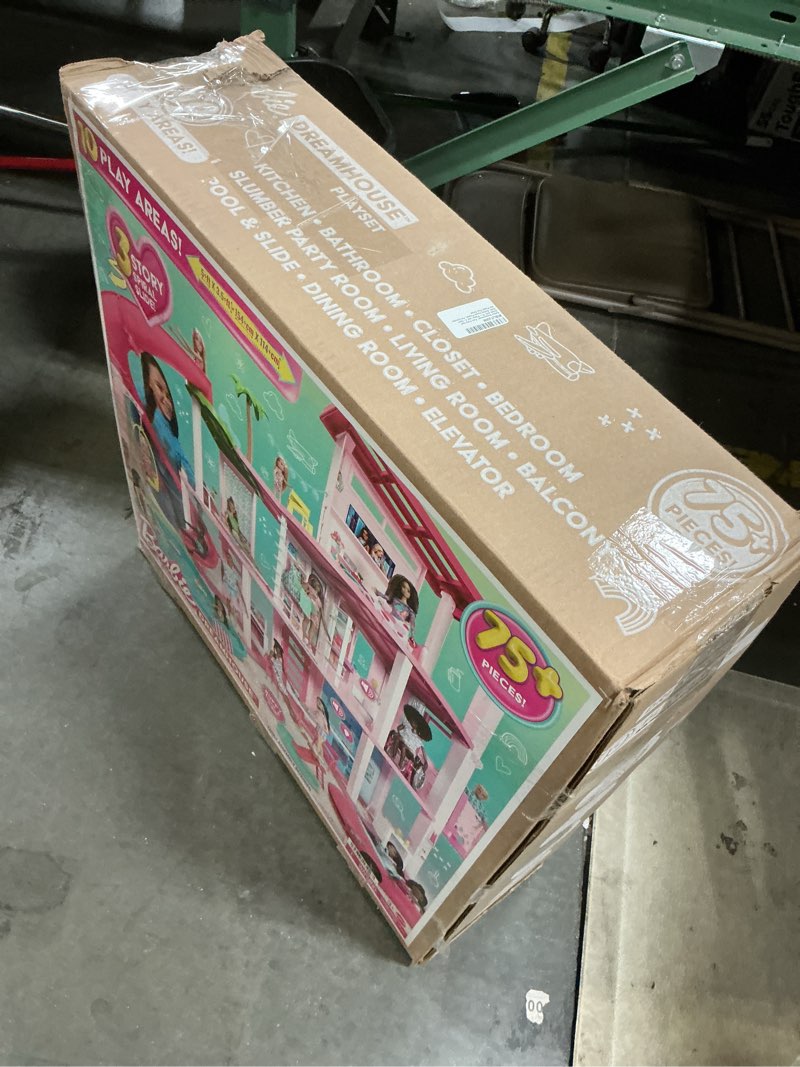 Condition photo showing New/Like New for Barbie Dreamhouse, Pool Party Doll House with 75+ Pieces and 3-Story Slide, House Playset, Pet Elevator and Puppy Play Areas
