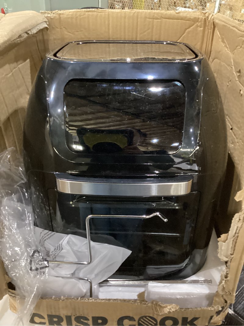 Condition photo showing As Is for chefman multifunctional digital air fryer+ rotisserie, dehydrator, convection oven, 17 touch screen presets fry, roast, dehydrate, bake, xl 10l family size, auto shutoff, large easy-view window, black 10 quart black, not tested, incomplete