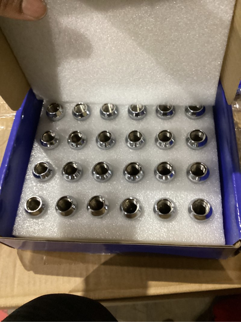 Condition photo showing New/Like New for 24pcs M14x1.5 Lug Nuts - Compatible with Chevrolet Colorado/Suburban/Silverado, GMC Express/Yukon/Sierra 1500, Ford F150/Expedition, One-Piece Design Factory Chrome Wheel Lug Nut Set