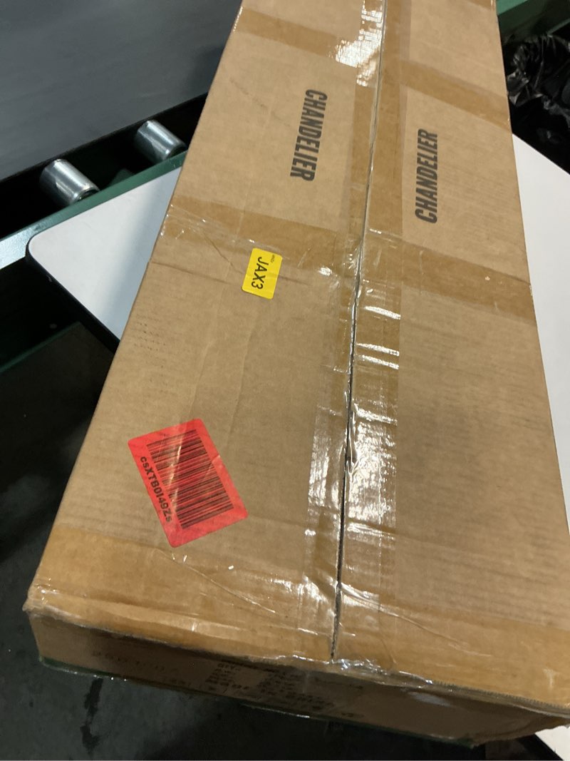 Condition photo showing New/Like New for Siljoy Modern Rectangle Crystal Chandelier for Dining Room, 35.4'' Gold Rectangular K9 Crystal Raindrop Island Light Fixture, Luxury Linear Lighting for Kitchen Island Living Room L35.4 x W11 x H12