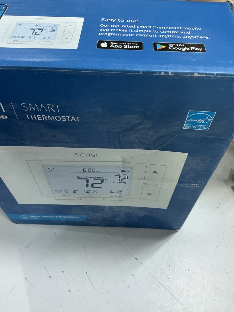 Condition photo showing Good Condition for sensi smart thermostat, 100 years of expertise, wi-fi, data privacy, programmable, easy diy install, works with alexa, energy star certified, mobile app, st55 diy thermostat