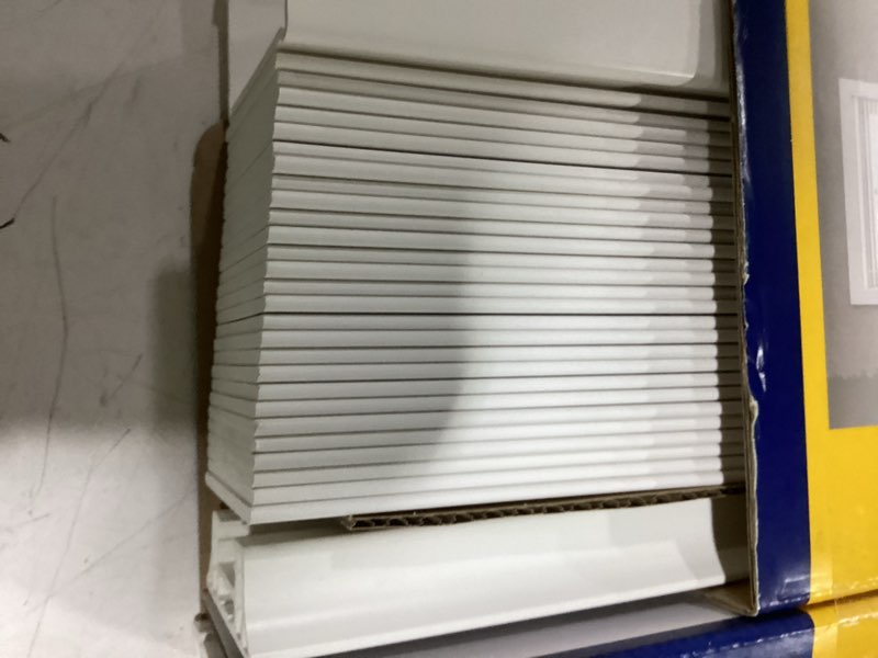 Condition photo showing As Is for levolor trim+go 2-in slat width 23-in x 48-in cordless white faux wood room darkening horizontal blinds