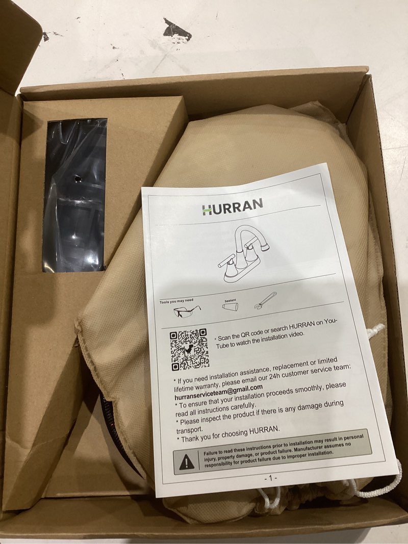 Condition photo showing Good Condition for Bathroom Faucets for Sink 3 Hole, Hurran 4 inch Brushed Nickel Bathroom Sink Faucet with Pop-up Drain and Supply Lines, Stainless Steel Centerset Faucets for Sink Vanity RV