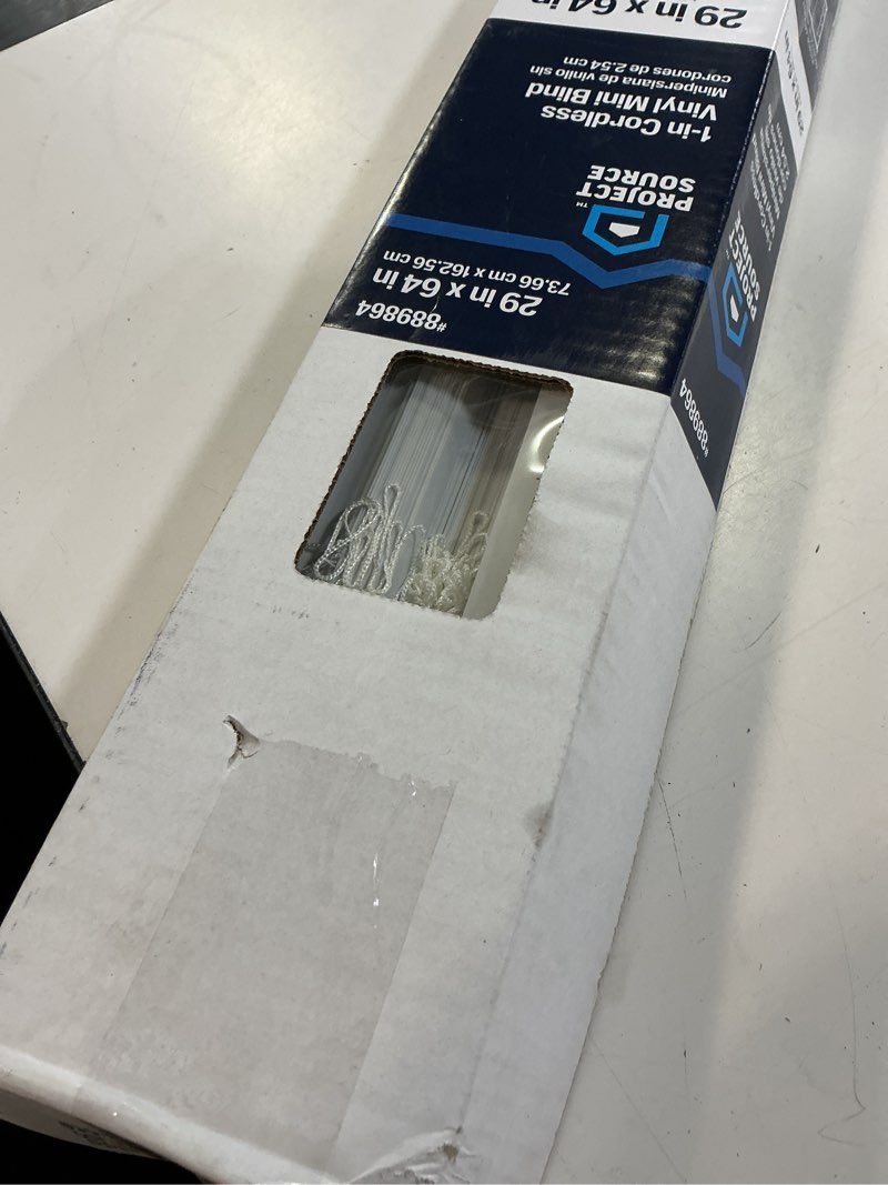 Condition photo showing Good Condition for project source light filtering 1-in slat width 29-in x 64-in cordless white vinyl light filtering mini-blinds