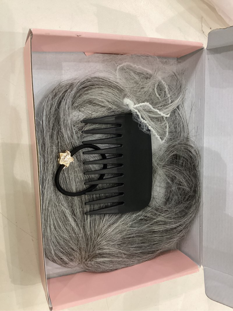 Condition photo showing New/Like New for REECHO Hair Toppers for Women Real Human Hair, Seamless Human Hair Toppers with Bangs, 360° 3D Cover Clip in Bangs Hair Extensions for Daily Wear, Gray