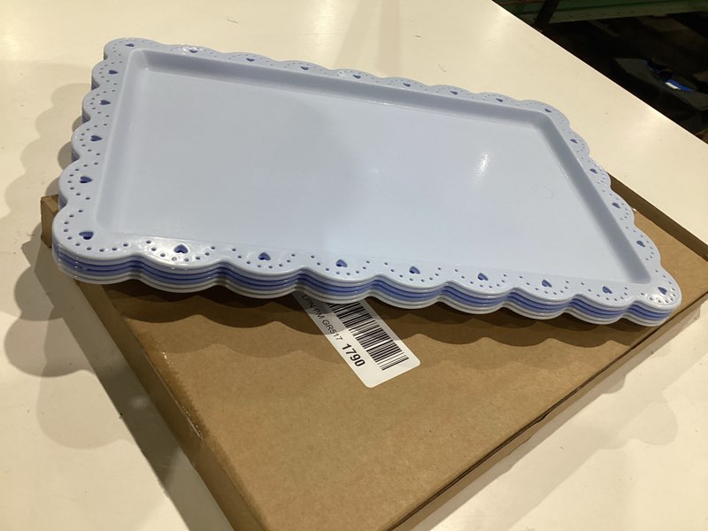 Condition photo showing Good Condition for 6 pcs blue serving trays plastic platters dessert cupcake holder party supplies 14.4 x 9.3 inches rectangular cookie snack display tray for wedding restaurant blue 6