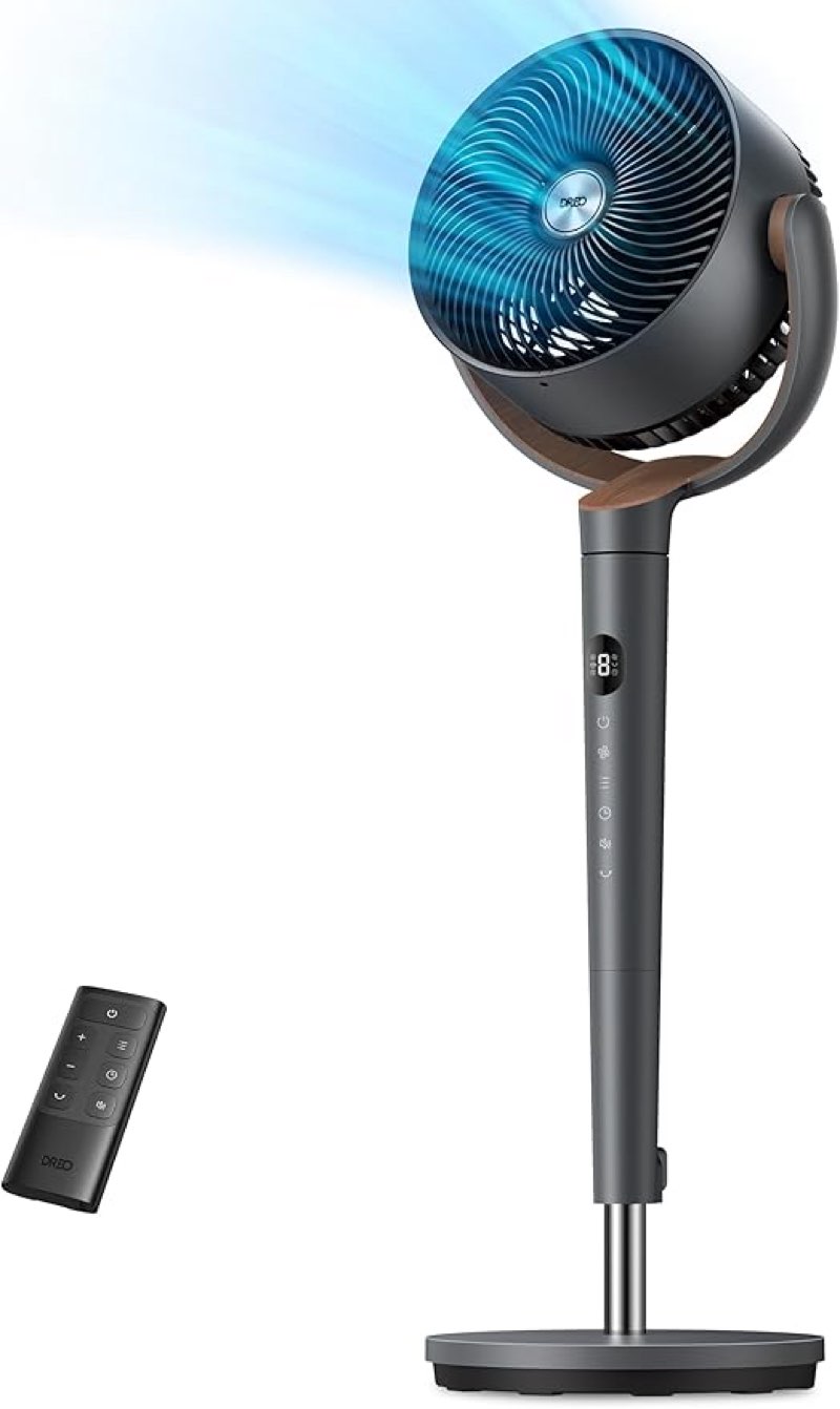Dreo Fan for Bedroom, 120° Oscillating Standing Fans, Quiet Floor Fan with DC Motor, 100ft Pedestal 