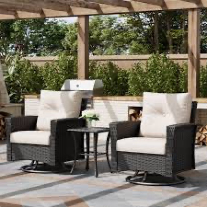 layinsun 3 pieces outdoor patio furniture set, rattan wicker sectional swivel rocker chairs sets