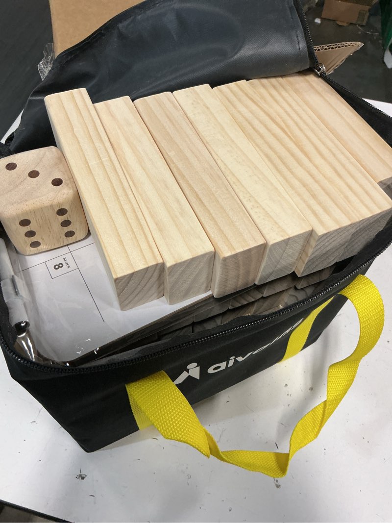 Condition photo showing Good Condition for Giant Timber Blocks Games, 57 Blocks Large Tower Outdoor Games - Includes Carry Bag and Scoreboard, Wood Stacking Yard Games Grows from 2FT to Over 4.2FT for Kids Adults Family L-Over 4.2 FT-57PCS