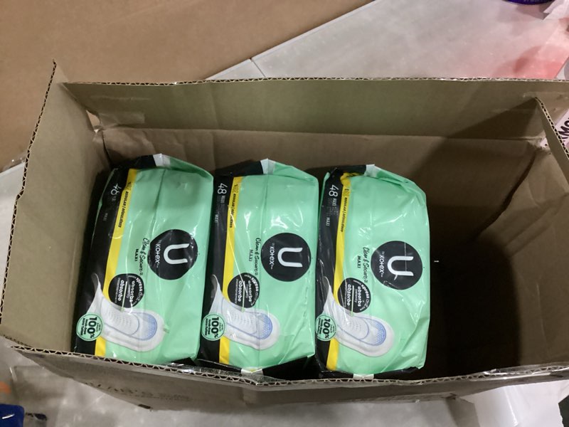 Condition photo showing As Is for u by kotex clean & secure maxi pads, regular absorbency, 192 count (4 packs of 48) (packaging may vary)