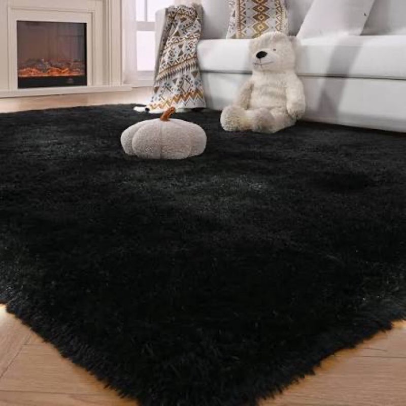 black area rug for living room: 5x8 area rug fluffy shag bedroom rugs-black shag area rugs 5x8 plush