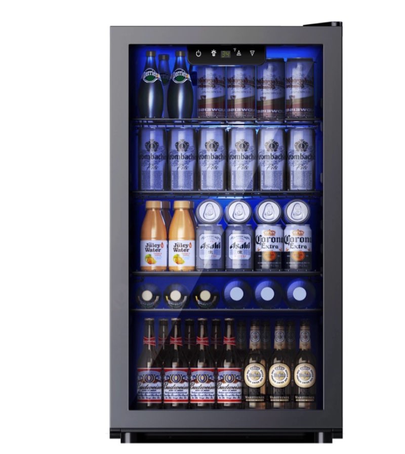 simzlife 130 can beverage refrigerator and cooler with glass door for home, 17.3 in d, 31.5 in h