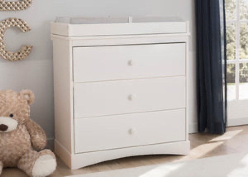 delta children sutton 3 drawer dresser with changing top and interlocking drawers - greenguard gold 