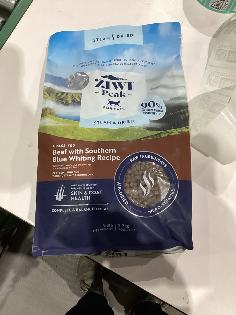 Condition photo showing New/Like New for ZIWI Peak Steam & Dried Cat Food – Beef w/Southern Blue Whiting Fish - High Protein, Skin & Coat Health, Low Carb, for All Life Stages (78.4oz) Beef with Southern Blue Whiting 4.9 Pound (Pack of 1)