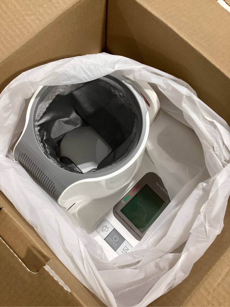 Condition photo showing Good Condition for untested automatic upper arm blood pressure monitor for home use, one-button operation, with auto-fit arm barrel bp machine fits multiple arm sizes 7.1''-16.5'' for 2 users, store 99 readings