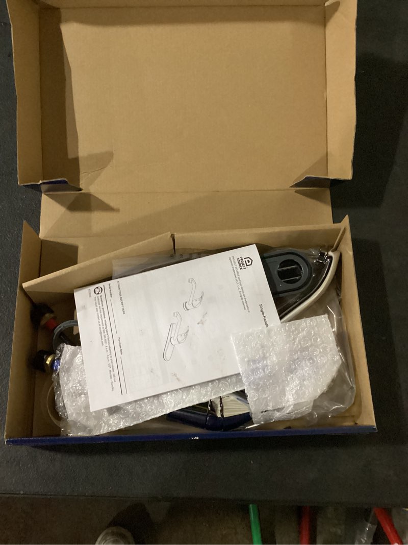 Condition photo showing As Is for project source wakebridge polished chrome single handle deck-mount kitchen faucet (includes deck plate)