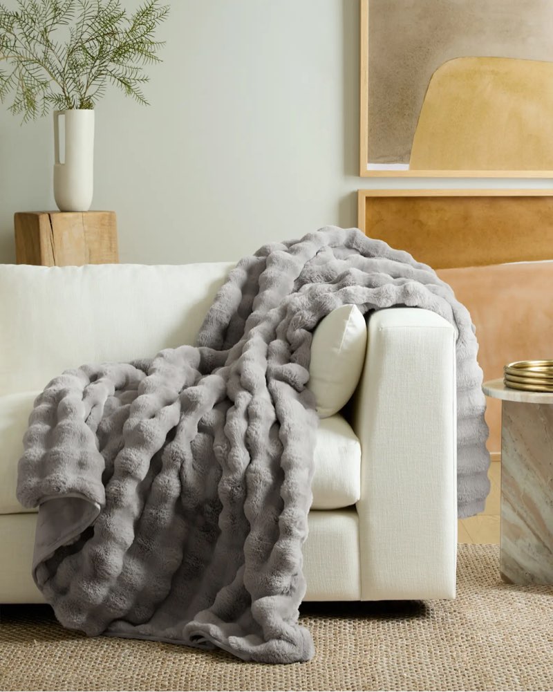 ruched faux fur throw snow