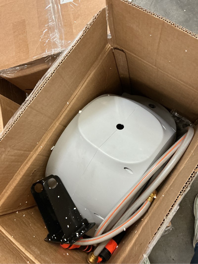 Condition photo showing As Is for VEVOR Retractable Hose Reel, 100 ft x 1/2 inch, Garden Water Hose Reel with 9-Pattern Nozzle, 180° Swivel Bracket Wall-Mounted, Automatic Rewind, Lock at Any Length, with Slow Return System 100 ft 1/2" Hose Diameter