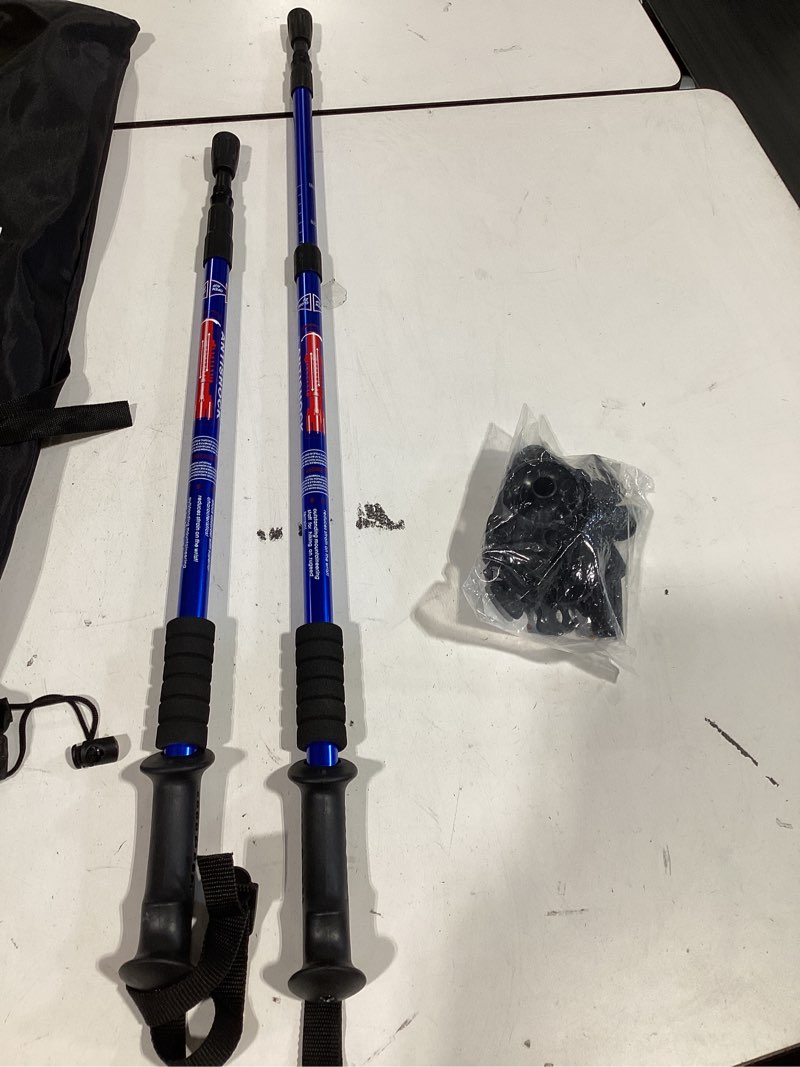 Condition photo showing As Is for aihoye trekking poles shock absorbing adjustable hiking or walking sticks for hiking collapsible strong, 2-pc pack lightweight walking pole, all terrain accessories and carry bag blue