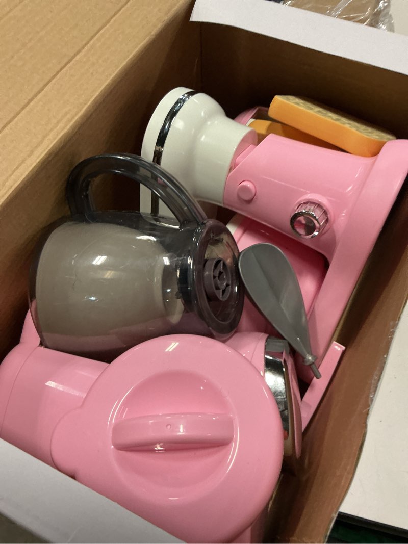 Condition photo showing As Is for pink play kitchen appliances toy set with coffee maker machine, mixer, toaster, blender, kids kitchen playset, play kitchen accessories with sound & light, birthday gifts for kid girls ages 3-5 4-8