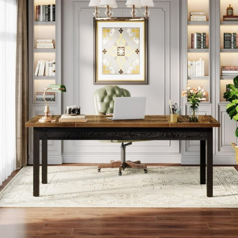 ( incomplete)( similar)63-inch Executive Desk, Large Modern Office Computer Desk with Thick Wooden Tabletop, Farmhouse Writing Table Workstations with Sturdy Legs for Home & Office