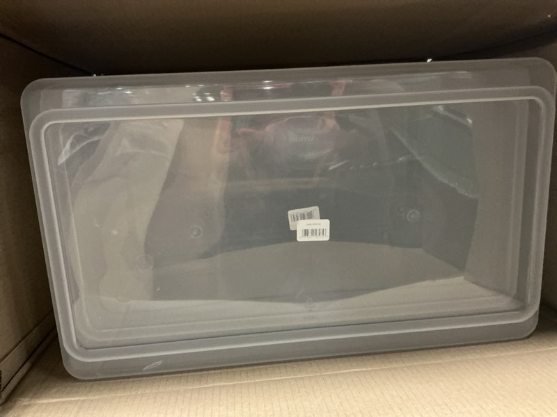 Condition photo showing Good Condition for homz 2-pack latching lid, clear plastic storage organizer bins, 112 quart, blue latch - stackable organizing containers for home, garage, and office blue 112 qt (2 pack)