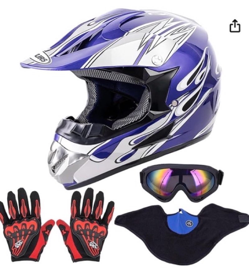 (Size:XL)Adult Motocross Dirt Bike Helmet with Goggle, Gloves & Mask - DOT/FMVSS-218 Off-Road Motorcycle & ATV Helmet with Adjustable Sun Visor Matte Blue-188 X-Large