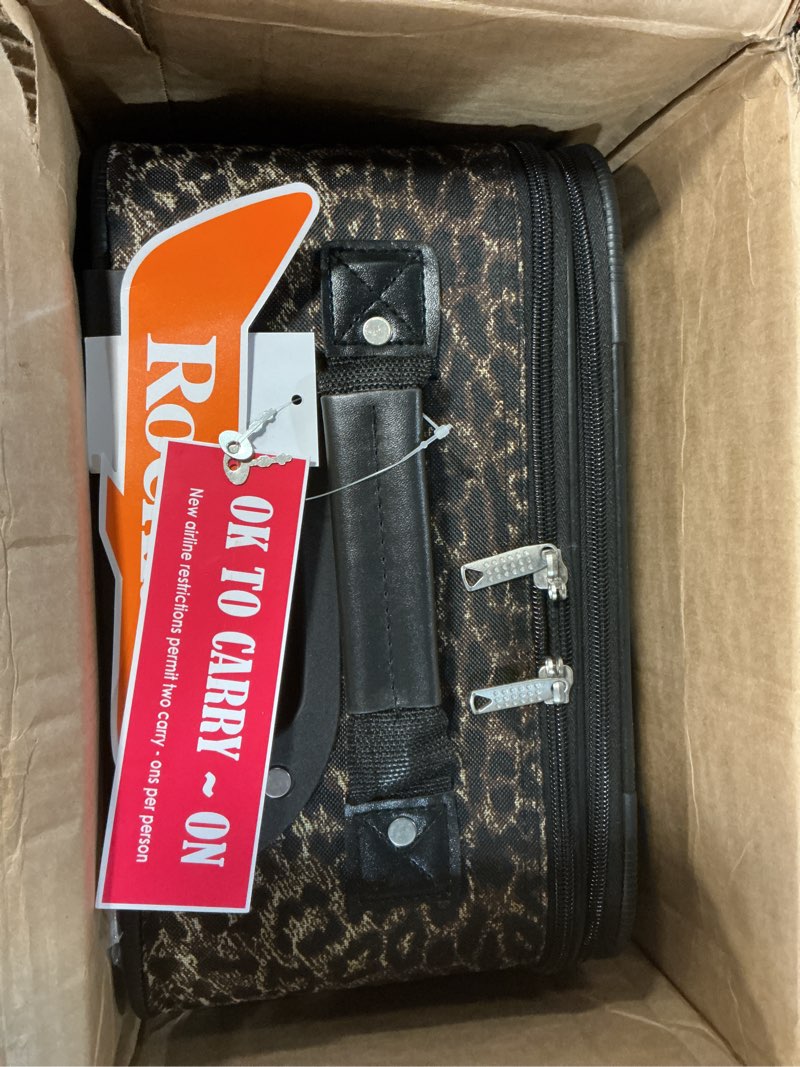 Condition photo showing Good Condition for rockland fashion softside upright luggage set, leopard, 2-piece (14/19) 2-piece set (14/19) leopard