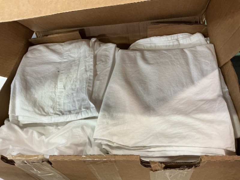 Condition photo showing As Is for organic brushed cotton sheet set, king, white