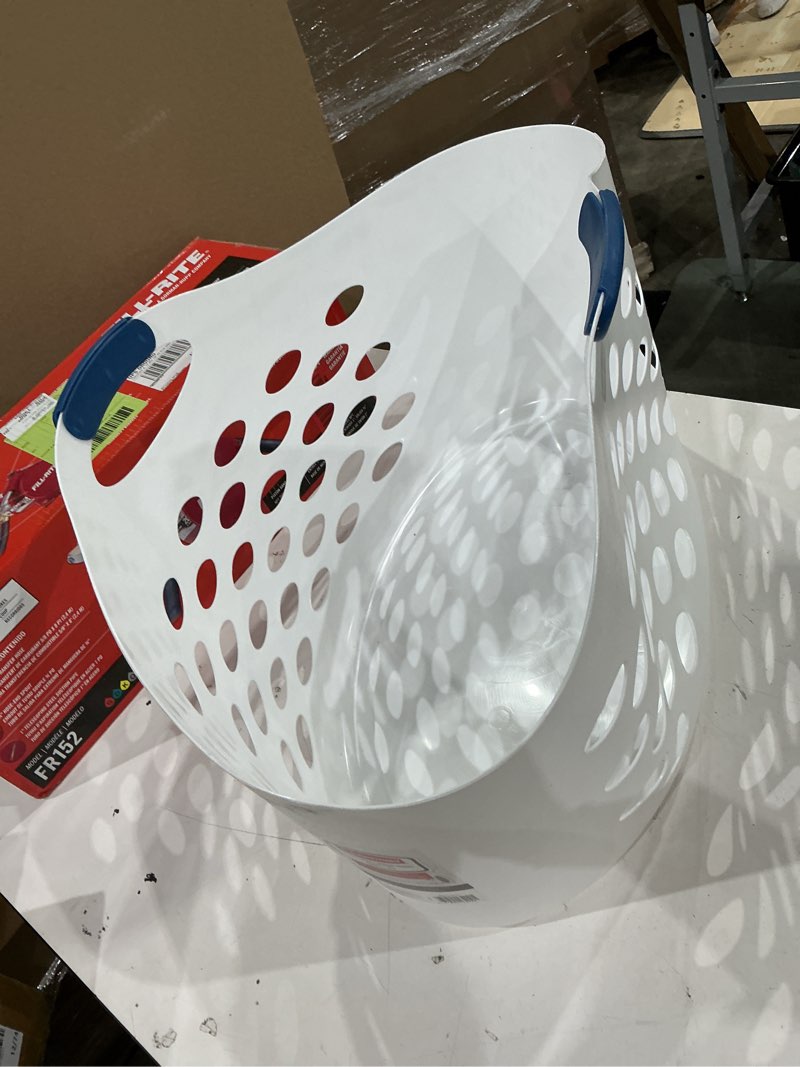 Condition photo showing Good Condition for rubbermaid 1.5 bushel capacity durable versatile flex n carry portable flexible laundry basket with convenient carrying handles, white, organization and storage for laundry/garage/home wide basket