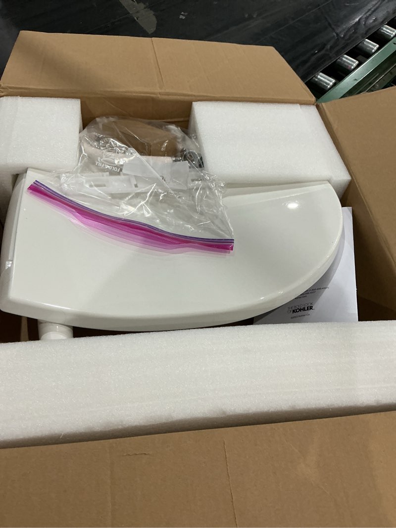 Condition photo showing As Is for kohler purewash m250 manual round bidet toilet seat, white, quiet-close lid prevents slamming, easy installation with quick-release hinges, adjustable spray position & pressure white round