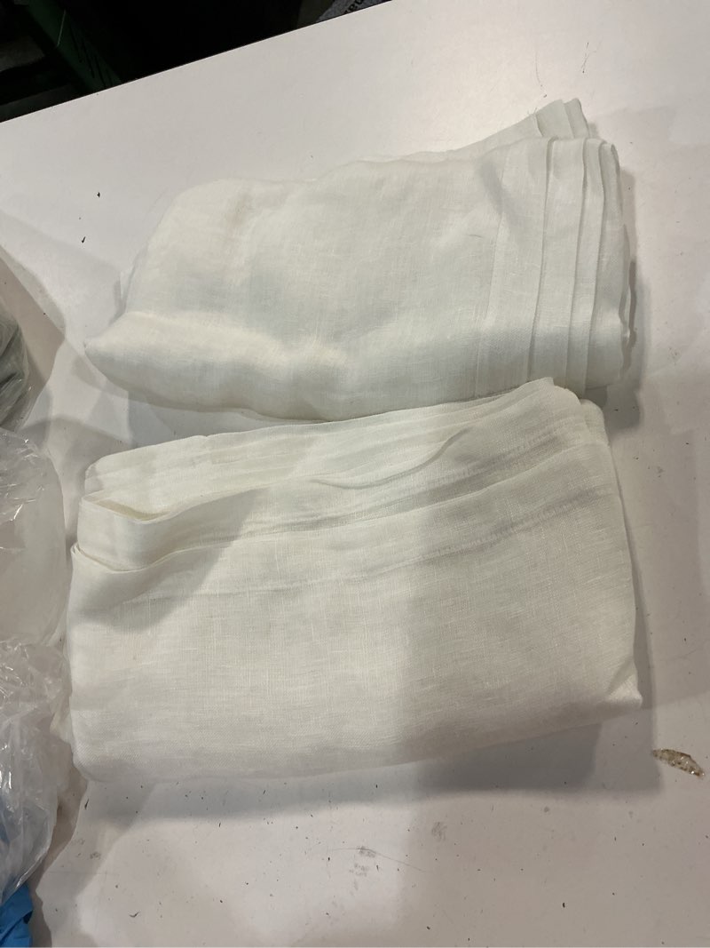 Condition photo showing As Is for european linen sheer curtain set (set of 2), 48x96, white