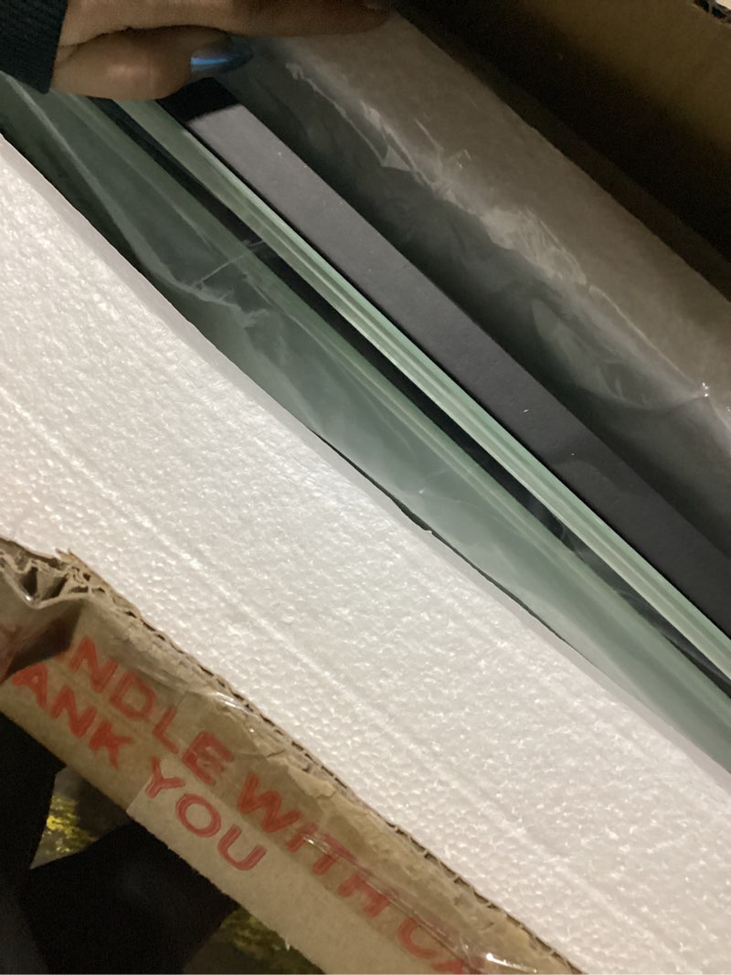 Condition photo showing Good Condition for 32" X 47" Large Bathroom Wall Mirror with Glass Pieces and Beveled Edge, Elegant Decorative Mirror for Wall Decor Living Room, Dining Room, Fireplace, Hang Horizontally or Vertically 47"L x 32"W