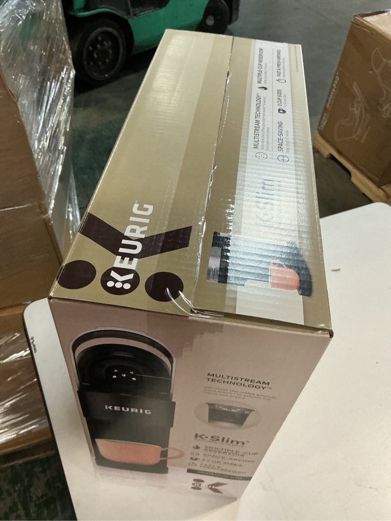 Condition photo showing New/Like New for keurig k-slim single serve k-cup pod coffee maker, multistream technology, 3 brew sizes, slim and sleek design, 46oz removable reservoir, black