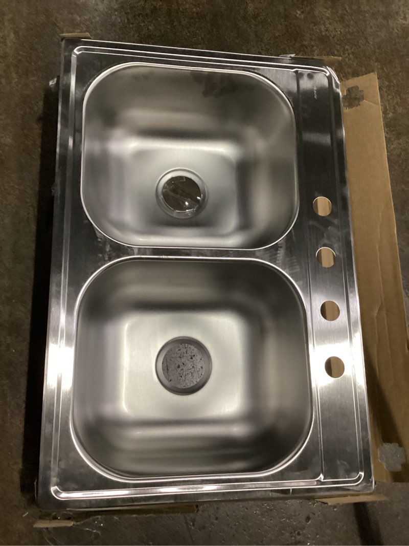 Condition photo showing As Is for elkay dayton drop-in 33-in x 22-in stainless steel double equal bowl 20 -gauge kitchen sink