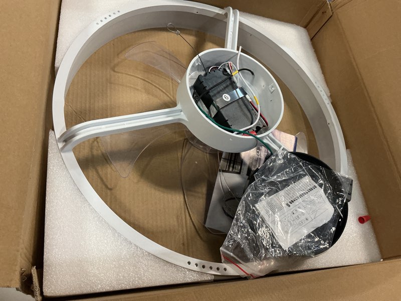 Condition photo showing New/Like New for DLLT Modern Ceiling Fans with Lights: 20" Flush Mount Low Profile Ceiling Fan with APP Remote Control - White LED Bladeless Fandelier Dimmable Quiet DC Motor for Bedroom Living Room White 20 Inch