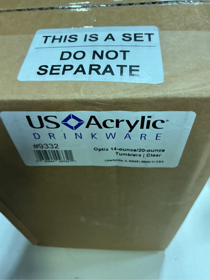 Condition photo showing New/Like New for us acrylic optix plastic reusable drinking glasses (set of 16) 14oz rocks & 20oz water cups in clear | bpa-free tumblers, made in usa | top-rack dishwasher safe 14-ounce/20-ounce