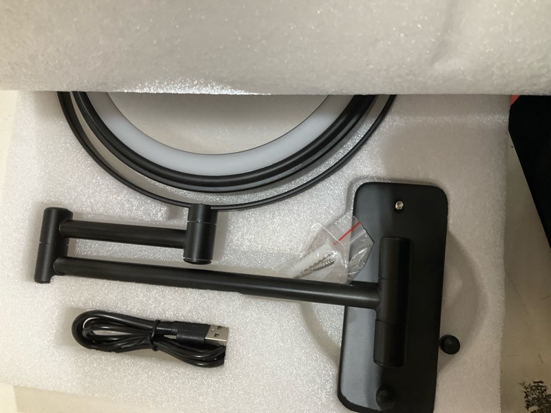 Condition photo showing Good Condition for janeeva 8" wall mounted lighted makeup mirror,rechargeable double sided 1x/10x magnifying mirror with 3 color lights,touch dimmable bathroom vanity mirror with 360°swivel extendable arm matte black