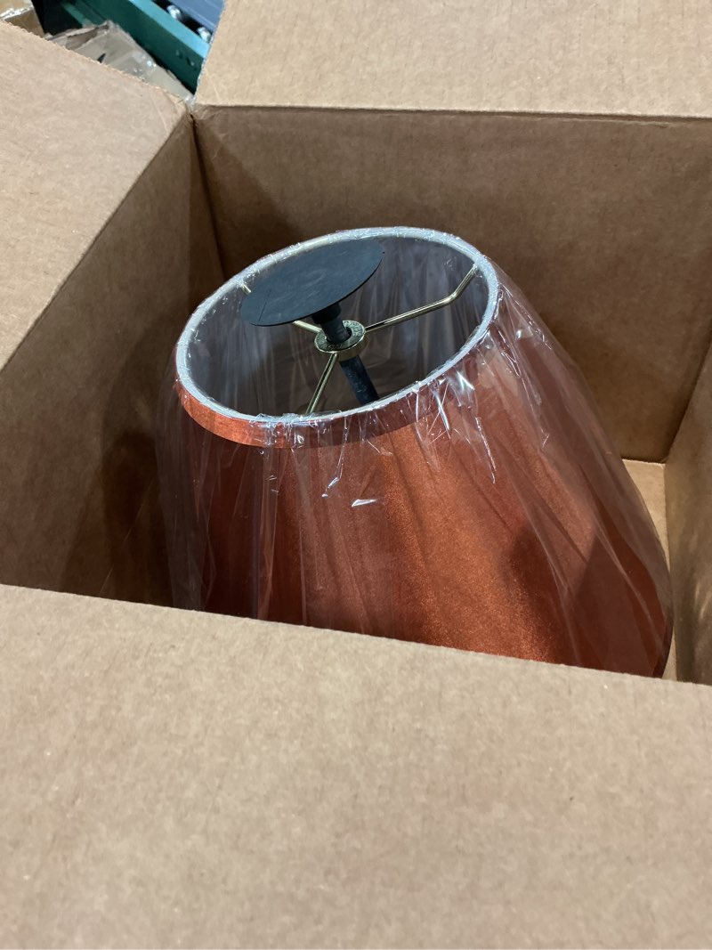 Condition photo showing As Is for aspen creative 32193a transitional empire shape spider construction lamp shade in burnt orange, 6" top x 12" bottom x 9" slant height