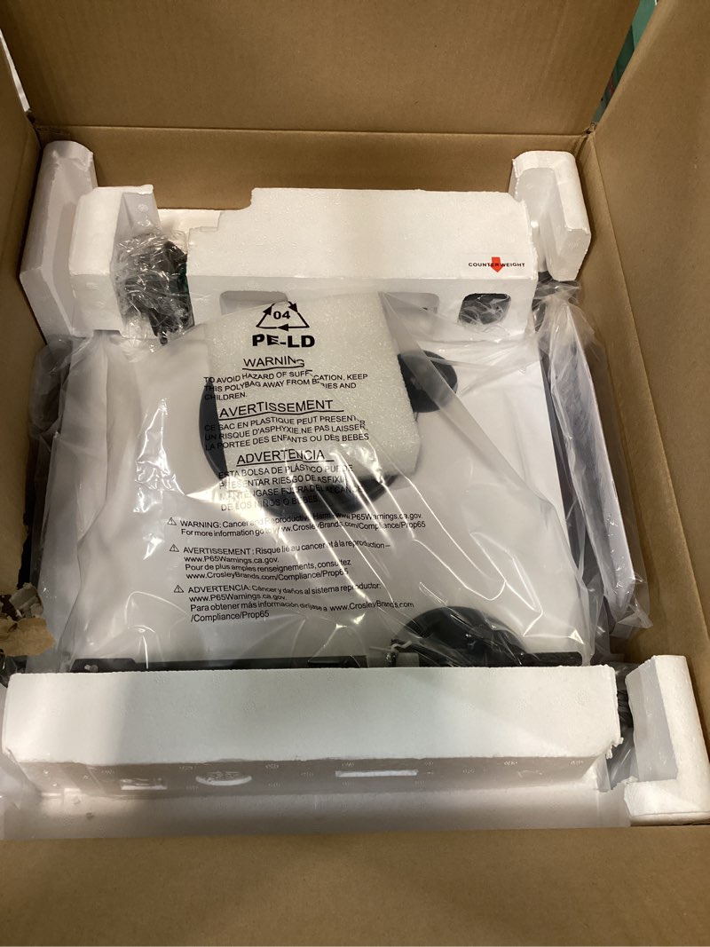 Condition photo showing As Is for Crosley C6B-WH Belt-Drive Bluetooth Turntable Record Player with Adjustable Tone Arm, White White Bluetooth Out Turntable