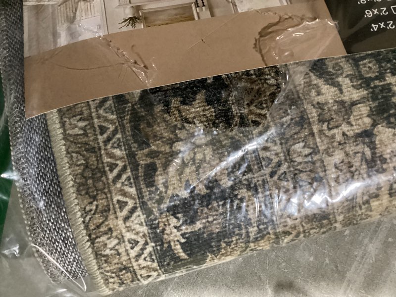 Condition photo showing Good Condition for area rugs 2x3' washable non-slip, vintage distress print pattern medallion carpet for living room bedroom dining room, brown dark brown brown/dark brown