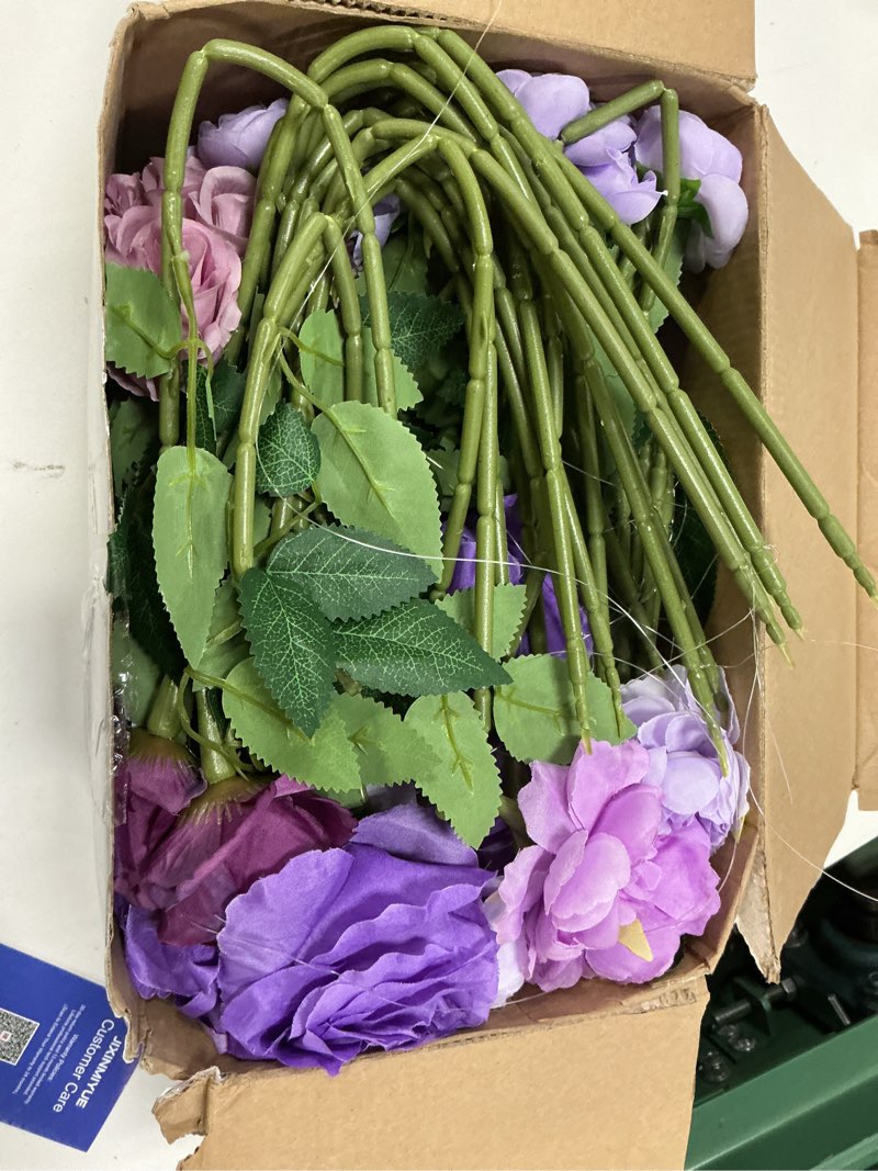 Condition photo showing Good Condition for lyrow 60 pack artificial flower hanging flowers ornament floating garland ceiling rose strings for wedding anniversary engagement marriage proposal floral birthday party decor (rose,purple) rose purple 60