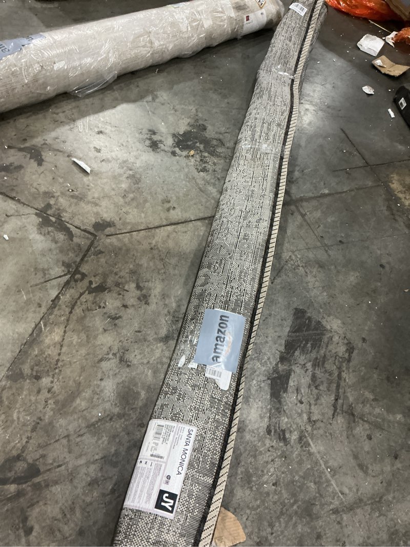 Condition photo showing As Is for JONATHAN Y Boho Medallion Indoor Outdoor Area Rug 8X10 Black/Gray, Malta Textured Weave for Backyard