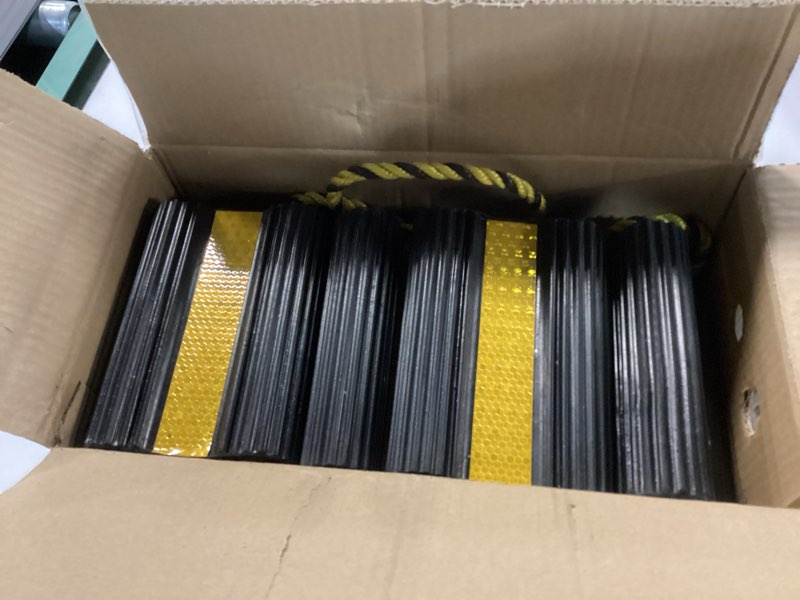 Condition photo showing As Is for Rv Wheel Chocks for Trailers Camper Trucks and Small Aircraft Wheel Chock 2Pair4Pack Wheel Chocks Block with 3 Reflective Strips Versatile Heavy Duty Solid Rubber Wheel Immobilizers & Chocks 6.21"2pair4pack